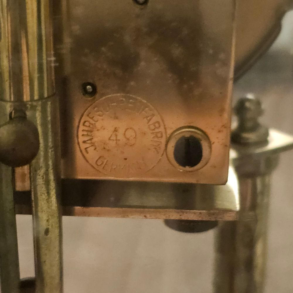 1949 Jahresuhrenfabrik BY German Clock manufacturer Gold and Cream Stand Clock - Picture 4 of 16